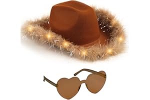 Funcredible Purple Light Up Cowboy Hat and Glasses - Cowgirl Hat for Girls - Cowboy Hat with Feathers - Cowgirl Accessories