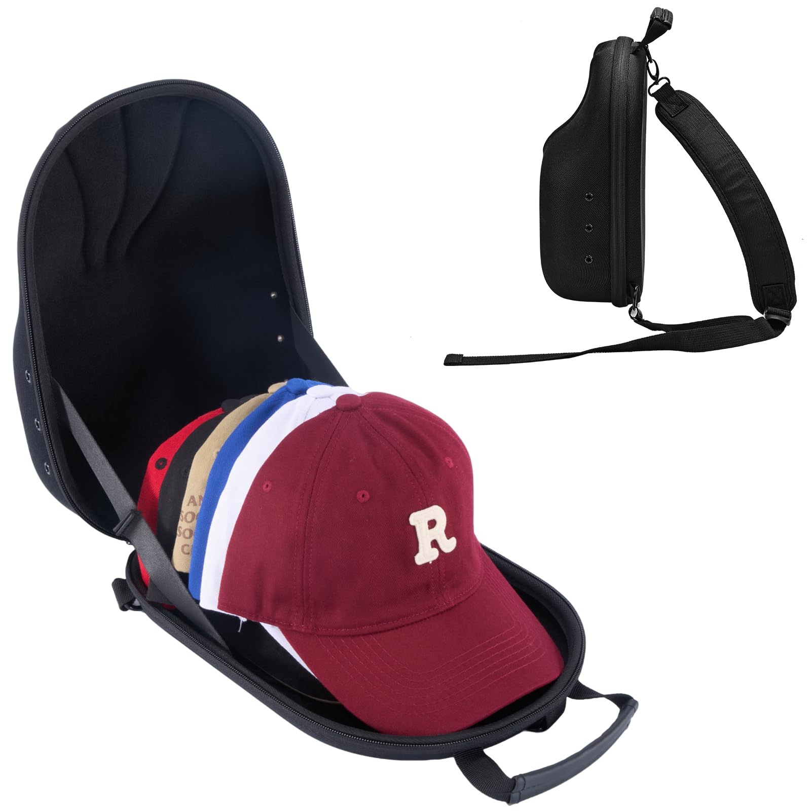 ProCase Hat Travel Hard Case, Hat Carrier Storage Bag for Baseball Caps, Hat Organizer Box with Adjustable Shoulder Strap, Caps Carrier Ball Hats Holder for 5-6 Caps -Black — image 1