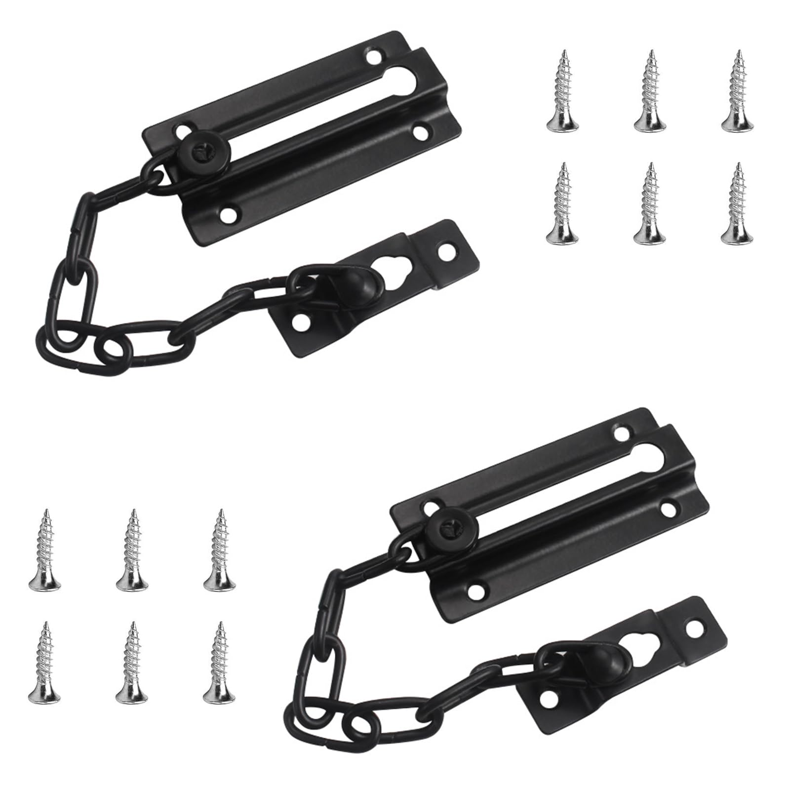 2Pcs Door Chain Lock Anti Theft Door Chain Security Chain Lock Internal Door Lock for Hotel Home Apartment Bedroom, Black