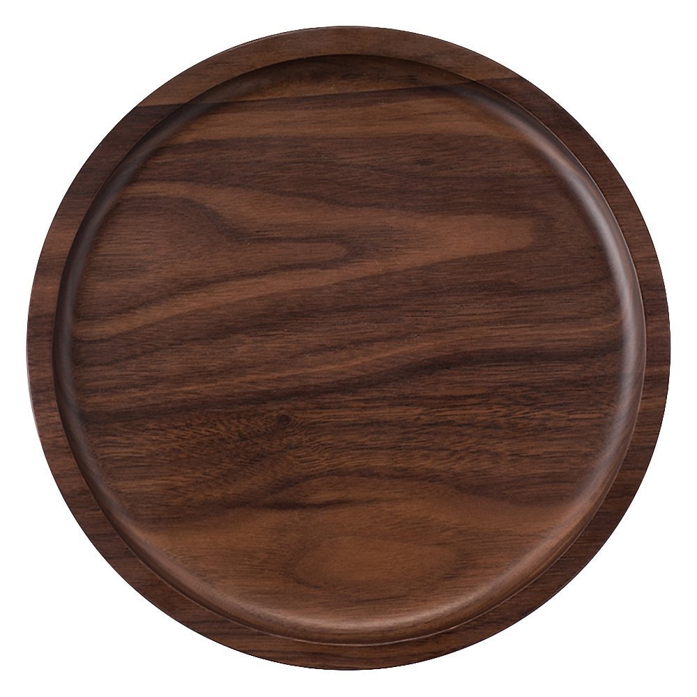 Rustic Walnut Wooden Breakfast Tray - Solid Wood Round Platter for Tapas, Tea, Coffee Table - Housewarming Gift
