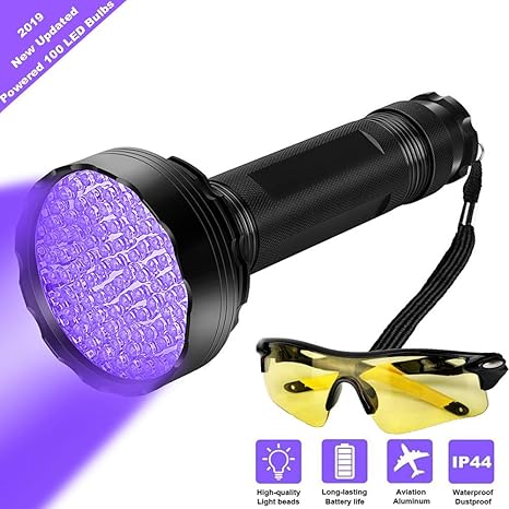 UV Black Light Flashlight, Super Bright 100 LED Best Pet Dog Cat Urine Detector light Flashlight for Pet Urine Stains, UV Blacklight Flashlight with ...