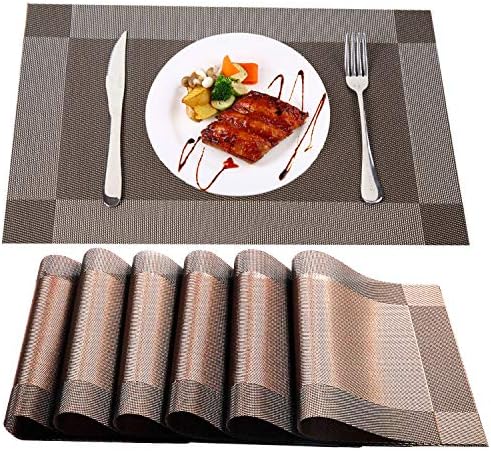 Place Mats For Kitchen Table- Niskite Wipeable Placemats Set of 6 Non-Slip Washable Table Mats,Heat Resistant Crossweave Woven Vinyl Placemat For Dinner Table Grey