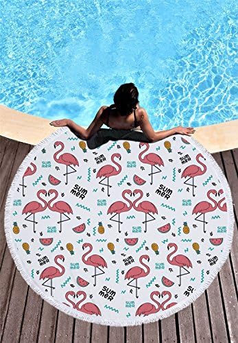 Utopone Large Round Beach Towels Microfiber Flamingos Pineapple Watermelon with Tassels Soft Water Absorbent Multi-Purpose Circle Beach Throw Blanket for Adults(59 Inch)