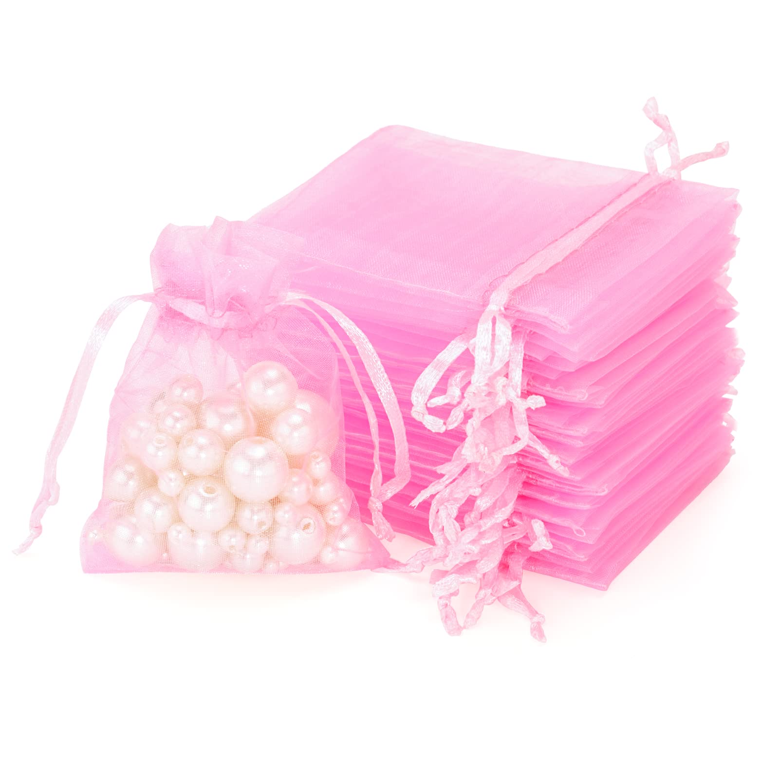 jijAcraft 100Pcs Pink Organza Bags, 7x9CM Organza Gift Bags, Jeweller Pouches Drawstring Bag, Small Party Sweet Bag For Wedding, Birthday, Christmas, Gift Wrapping