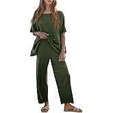 Tankaneo Women's 2 Piece Travel Outfits Casual Short Sleeve Knit Sweater Set Wide Leg Pants Lounge Sets Tracksuit