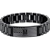 Yanxyad Initial American Flag Bracelets Men Letter A-Z Stainless Steel Jewelry Gifts Birthday Valentine Christmas Graduation Anniversaries Father's Day Thanksgiving for Him