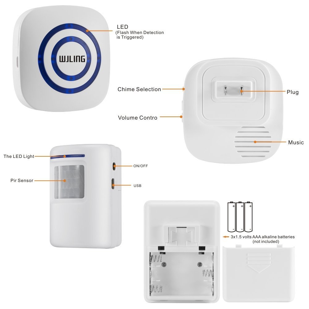 WJLING Motion Sensor Alarm, Wireless Driveway Alert, Home Security