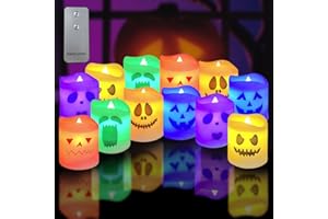 Anditoy 12 Pack Halloween Flameless Candles Battery Operated LED Colorful Tealights for Indoor Halloween Decorations Home Halloween Decor
