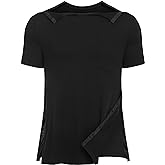 URRU Men's Post Shoulder Surgery Shirts Recovery Full Tear Away Short Sleeve Snap Chemo Shirts for Port Access