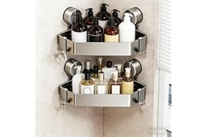 2Pcs Corner Shower Caddy No Drill Rustproof Aluminum Space-Saving Strong Suction Cup Diamond Design Bathroom Shelf Organizer,