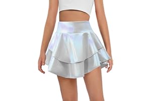 Haloumoning Girls Metallic Skater Skort Kids High Waisted Shiny Dance Scooter Skirt 4-14 Years