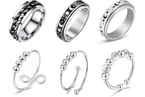 Spinner Rings for Women Men Anxiety Rings for Teen Girls Silver Blue Rainbow Sand Blast Finished Fidget Band Rings Stress Rel