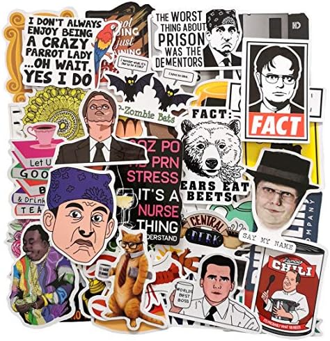 The Funny Office Stickers, 50pcs Waterproof Vinyl Friends Sticker Pack for Laptop Water Bottles Notebook Hydro Flask Computer Guitar Bike Luggage Skateboard
