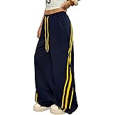 BEAUDRM Women's Striped Baggy Sweatpants Drawstring Waist Wide Leg Track Pants Casual Trousers Fall Pants