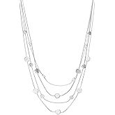 Napier 16'' Silver Multi-row Snake Chain Necklace with Flat Station Bead Design