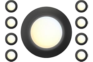 JULLISON 8 Packs 6 Inch Black 5CCT Field Selectable LED Low Profile Recessed & Surface Mount Disk Light, Round, 15W, 920 Lumens, CRI80, 27K-30K-35K-40K-50K, Driverless, Dimmable, ETL & Wet Listed