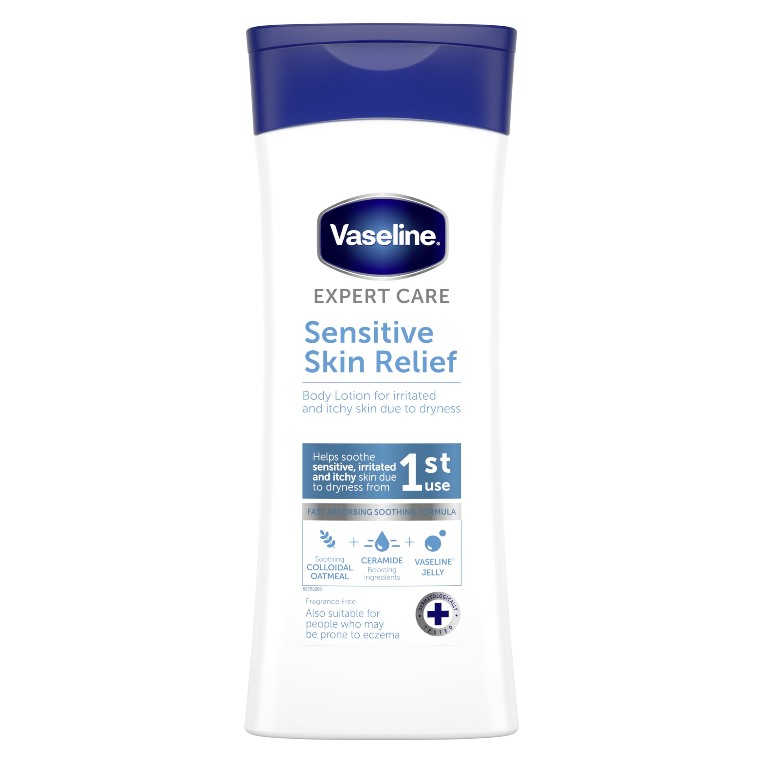 Vaseline Expert Care Sensitive Skin Relief Body Lotion – Deep Moisturising & Fast Absorbing Formula with Vaseline Jelly, Oatmeal & Ceramides – Soothes Dry, Itchy, Sensitive Skin 400ml