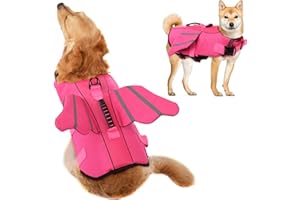 ROZKITCH Dog Life Jacket, Pink Ripstop Pet Floatation Angel Life Vest for Small Middle Large Dog, Safe Durable Comfortable Adjustable Preserver with High Buoyancy for Swimming Boating at Pool Beach