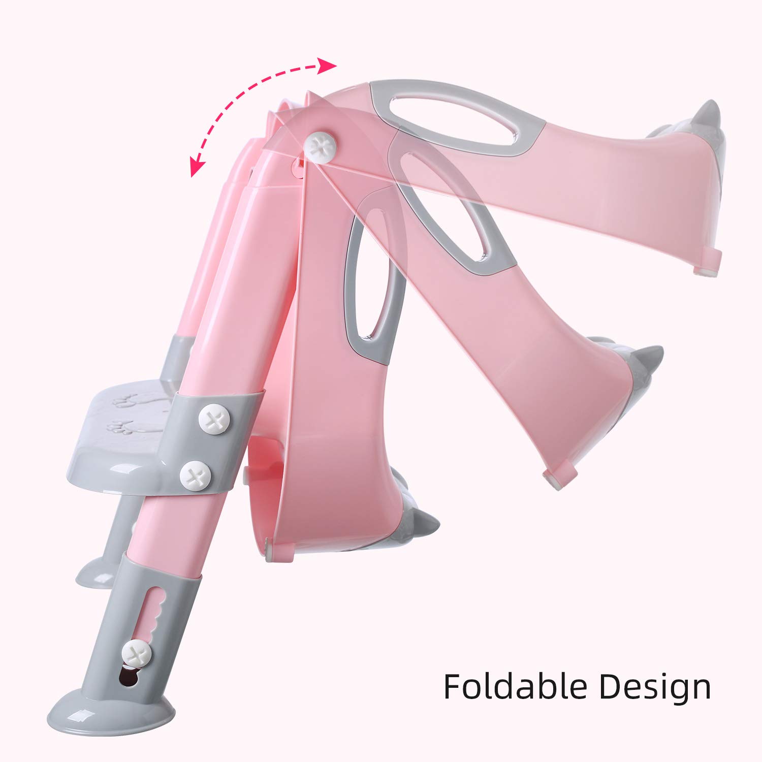 Potty Training Seat Ladder Girls, Toddlers Toilet Training Potty Seat, Kids Potty Training Toilet Seat with Ladder (Gray/Pink) : Baby