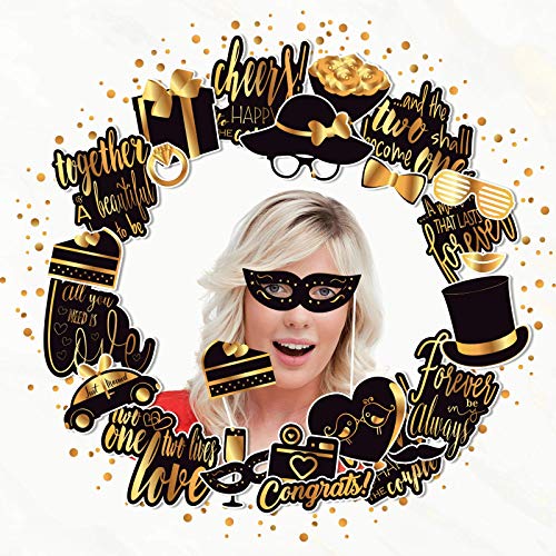 Wedding Photo Booth Props - Gold Wedding Photobooth Props and Signs - Party Favors Supplies and Decorations (24 Count) - Thumbnail 7