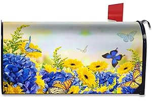 MIAOQUHE Spring Daisies Flowers Mailbox Cover Magnetic Standard Size 21x18 Inch Spring Decor Mailbox Covers Butterfly Flying Flowers Mailbox Wraps Post Box Cover Decor for Garden Yard