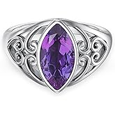 DOTOUJOUR Natural Amethyst Promise Ring for Women 12 * 6mm Marquise Shaped Healing Amethyst Rings 925 Sterling Silver