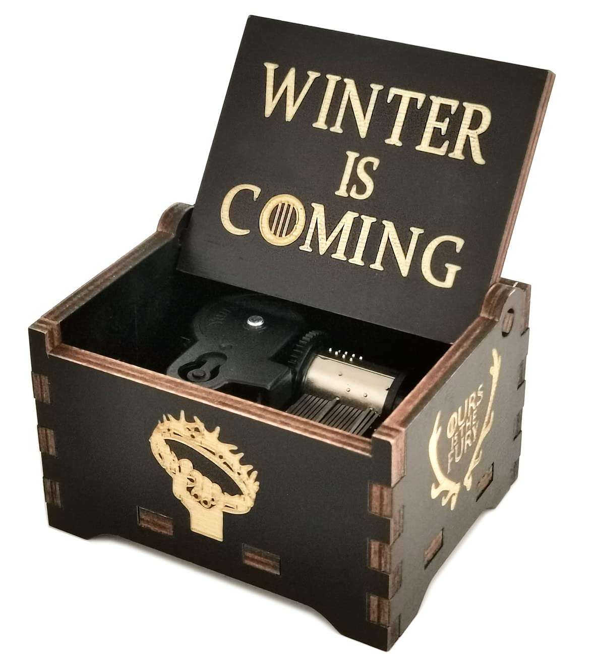 Micteney Game Of Thrones Winter Is Coming Antique Carved Wooden Hand Crank Music Box for Kids