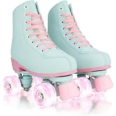jessie Roller Skates for Women Girl Adult, PU Leather Light-up Wheels Roller Skate for Beginners Professionals Indoor Outdoor