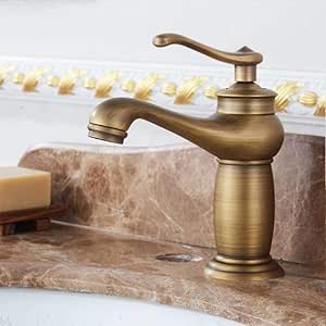 Grifería de baño, bronce antiguo, cobre, montaje en cubierta fría y