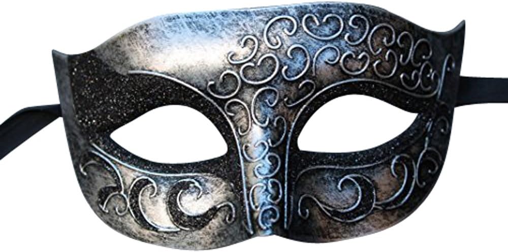 The Good Life Sparkling Black & Silver Venetian Masquerade Party Ball Mask, Black Silver, 10cm Deep