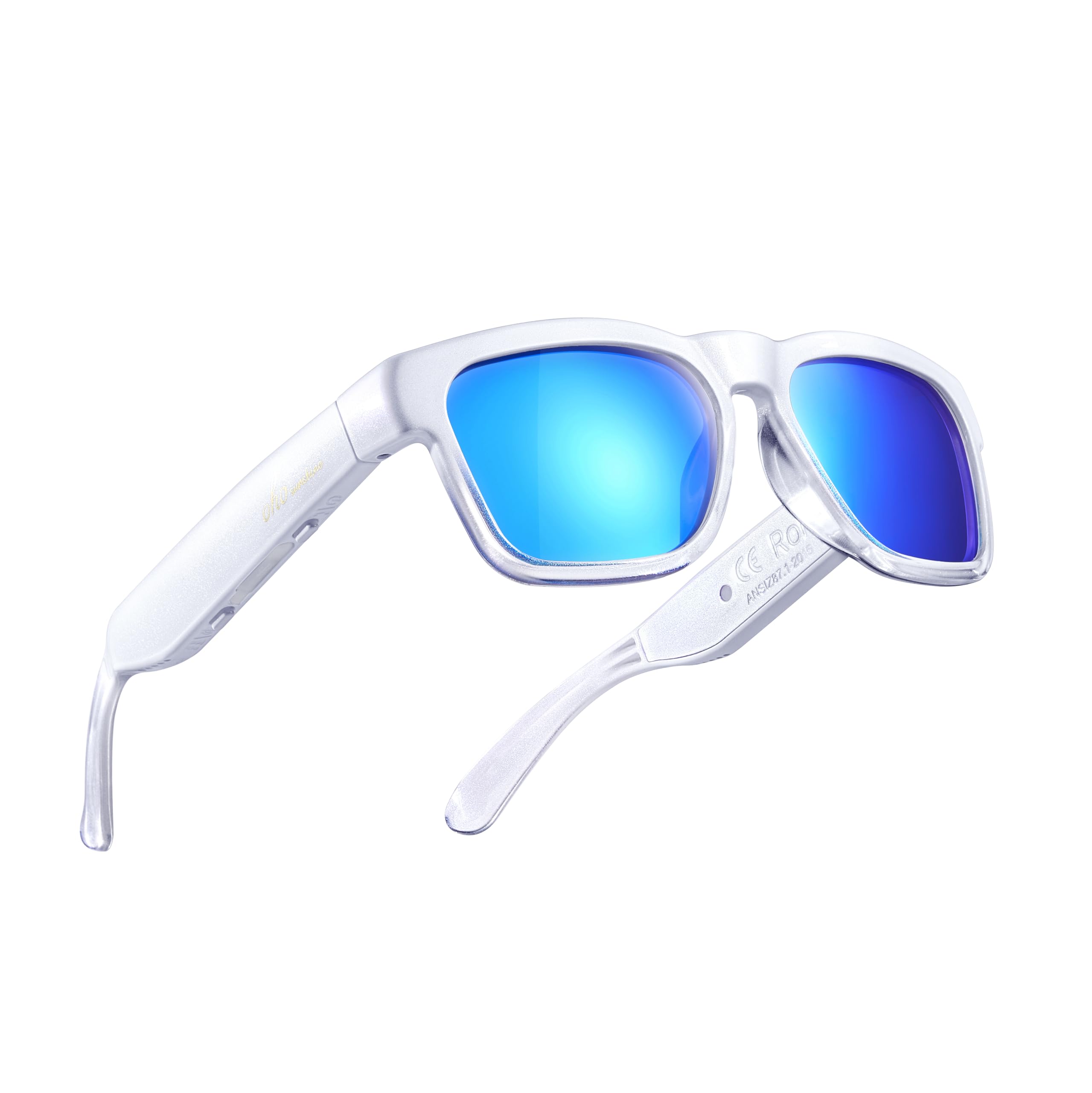 OhO Smart Glasses,Polarized Sunglasses with Bluetooth Speaker,Athletic/Outdoor UV Protection and Voice Control,Unisex(Mirror Blue Lens)
