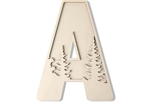 LONGAN CRAFT Woodland Layered Wooden Letters 12 Inch, Boho Large Wooden Name Signs for Nursery Big Paintable Wooden Letter A Cutout Wood Forest Letters Alphabet for Wall Decor Baby Name Kids Room Wall Art