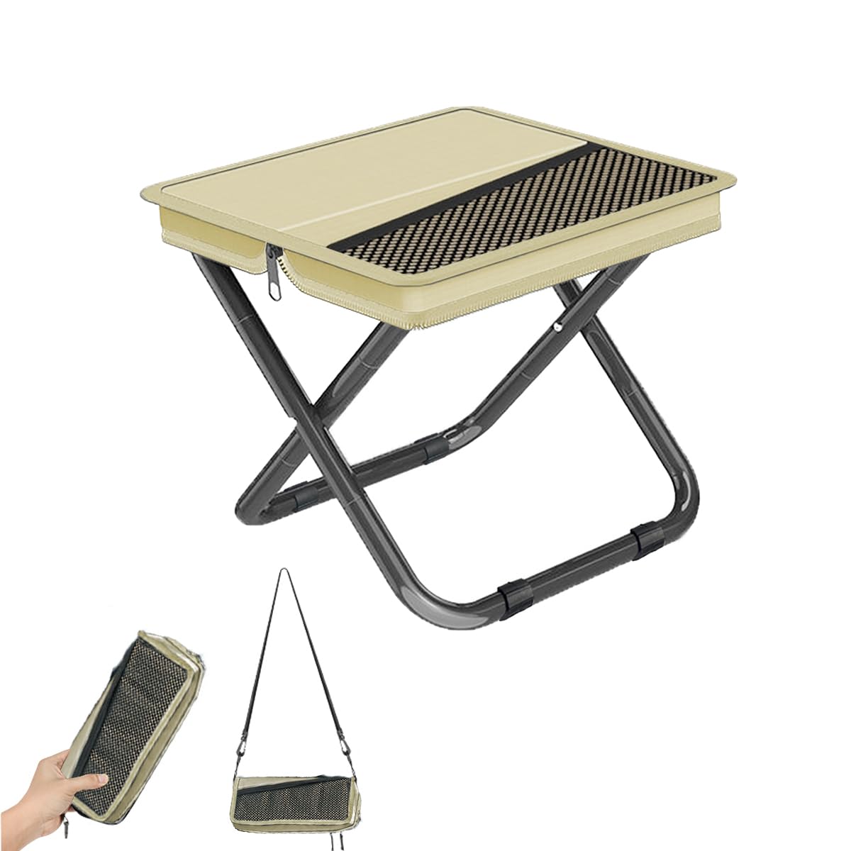 Photo 1 of JollyJungleWave Portable Folding Stool-Handbag-Style Ultralight Camping Chair with Double Storage Pockets, 3Layer 600D Oxford Cloth, Heavy-Duty Carbon Steel Frame for Outdoor Fishing