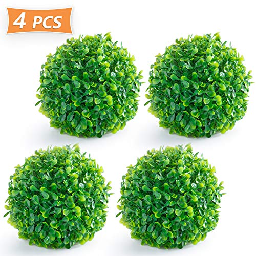 Vumdua Boxwood Ball, 4 Pack Fuax Boxwood Decorative Balls Artificial Topiary Plant for Table Decoration, Backyard, Garden, Wedding Decor and Home Decor, 6 Inches