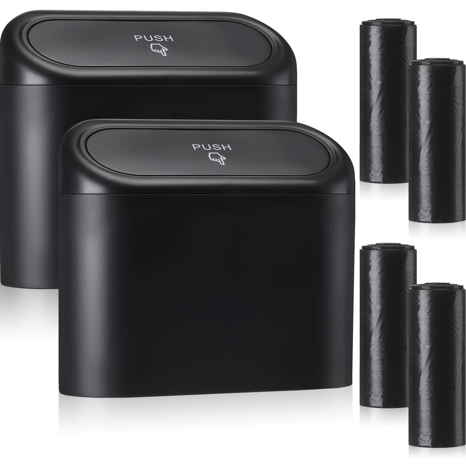 Photo 1 of 2 Pcs Car Garbage Can, Car Trash Can Bin with Lid and 60 Trash Bags Leakproof Small Trashcan Bin Dustbin Driver Organizer Accessories Container for Back Front Seat Home Office Storage