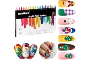 AnyMark 24 Colors Nail Art Pens Set, 3D Quick-Drying Nail Polish Pens, Dual-Tip Nail Art Markers Acrylic Paint Markers for DIY Nail Art Design Drawing Painting