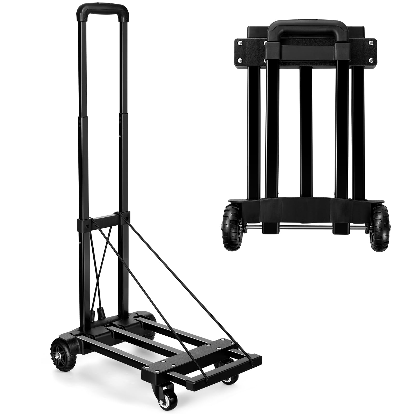 KEDSUM Folding Hand Truck, 4 Wheels Solid Construction Heavy Duty Utility Cart, Portable Fold Up Dolly, 155 lbs for Luggage, Personal, Travel, Moving