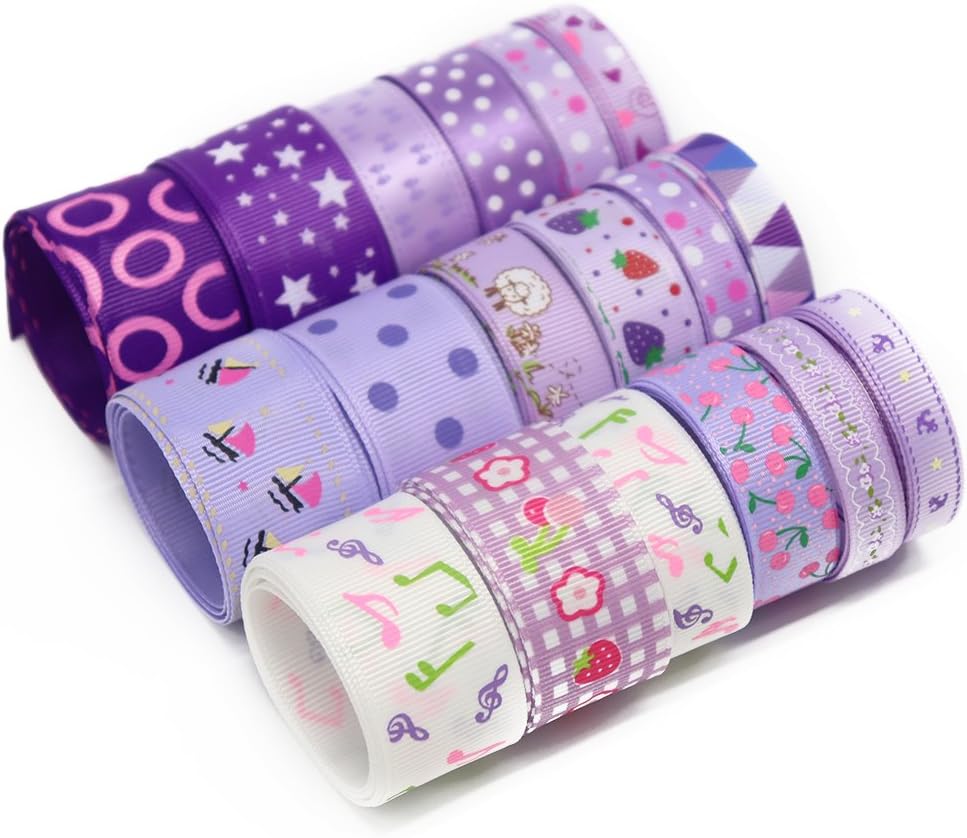 12y/lot 1y/Style Multicolor Random Assortment 6-25mm Grosgrain and Satin Ribbon (Range Mixed 4 Purple)
