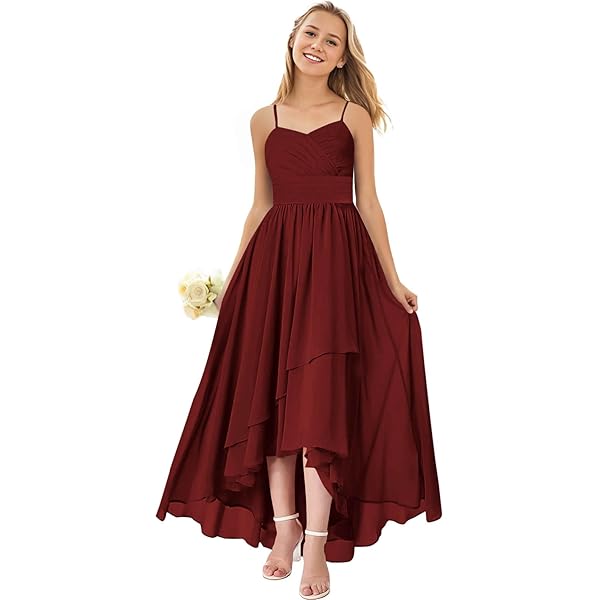 CHONLuo Junior Bridesmaid Dress For Girls Square Neck Chiffon