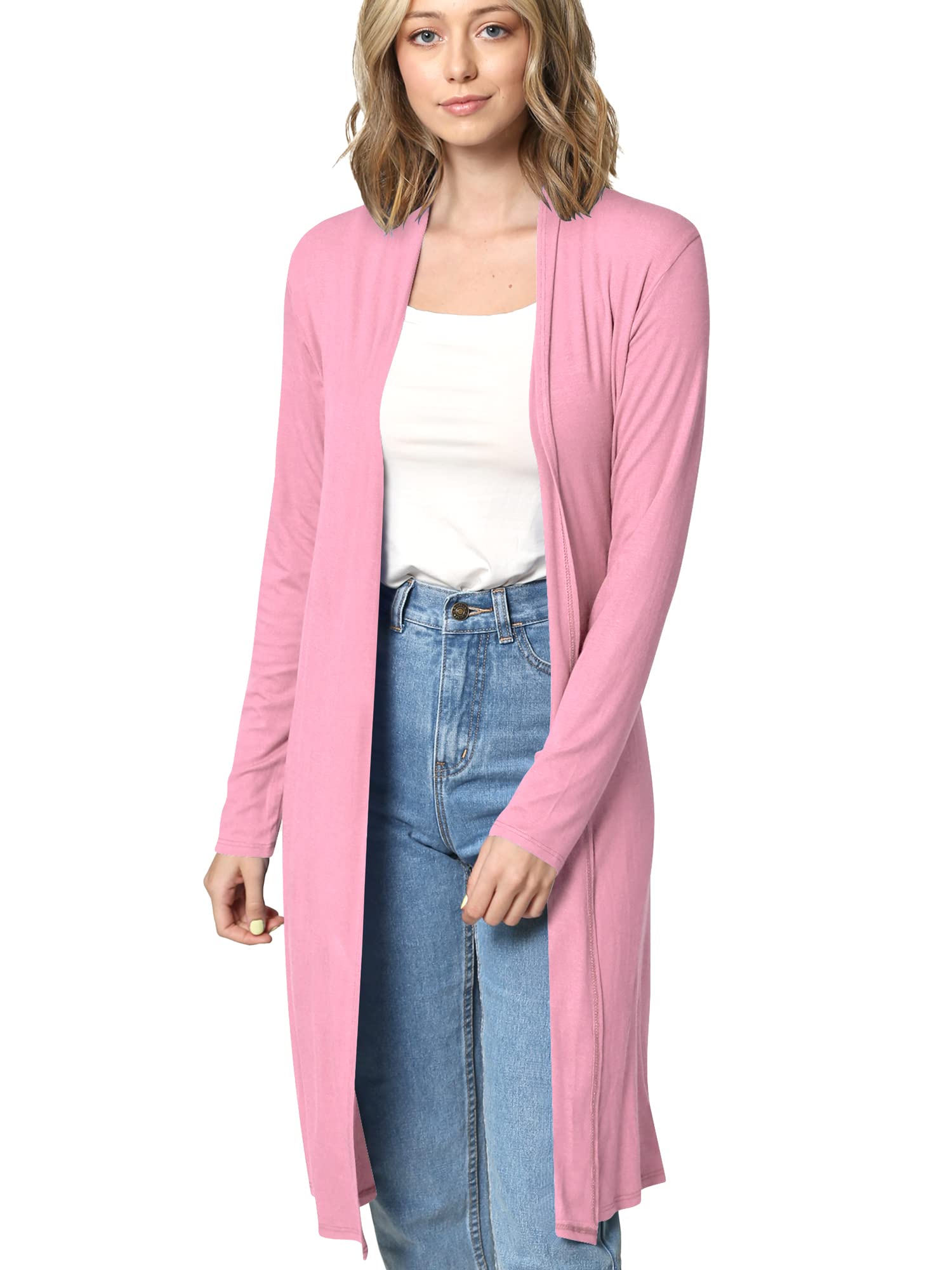 Photo 1 of ***MINOR STAINS*** MBJ WSK1048 Womens Solid Long Sleeve Open Front Long Cardigan with Stretch XXL Pink