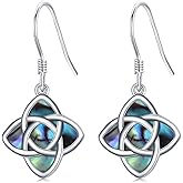 Celtic Knot Earrings 925 Sterling Silver Abalone Love Knot Dangle Drop Earrings Trinity Jewelry Birthday Gifts for Women