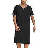 Ekouaer Men's Nightshirt Nightwear Comfy Big&Tall Short Sleeve Henley Sleep Shirt