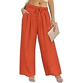 TIYOMI Plus Size Pants Womens Summer Palazzo Pants Drawstring Wide Leg Lounge Pant Casual Beach Trousers with Pockets XL-5XL