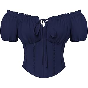 Scarlet Darkness Renaissance Shirt Women Short Sleeve Peasant Tops | Off Shoulder, Puff Sleeve, Boning Corset Waist, Ren Fair