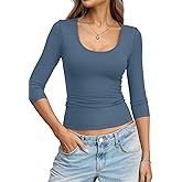 Eachyes Womens 3/4 Length Sleeve Scoop Neck Tops Casual Slim Fit T-Shirts Basic Tees Spring Summer Outfits Clothes 2026