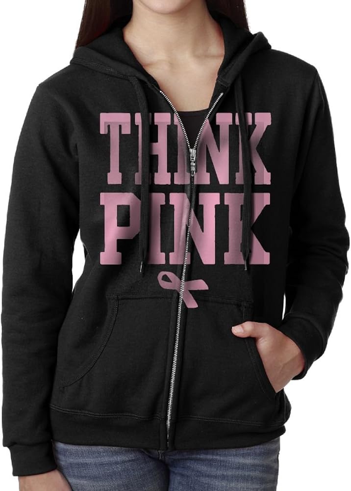 Think Pink Breast Cancer Awareness With Ribbon Casual Womens FullZip
