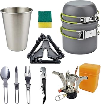 SCYDAO Camping Cookware Mess Kit 11 Pcs, Estufa y sartén para ...