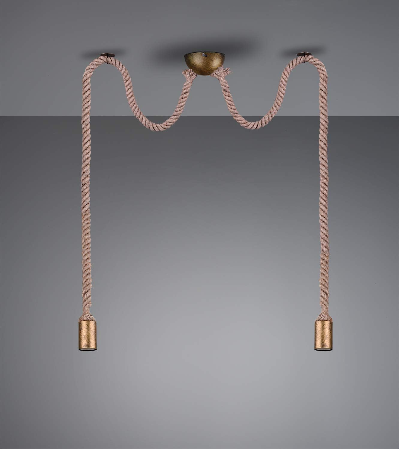 Trio Leuchten Rope 310100204 Pendant Light Antique Brass Metal Linen Suspension Excl. 1 x E27 Pendant 2-Bulb - Image 5