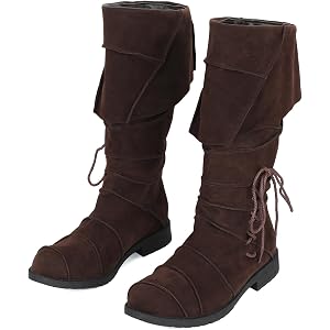 Men's Renaissance Lace Up Boots Brown Viking Steampunk Riding Pirate Tall Boot Shoes for Halloween