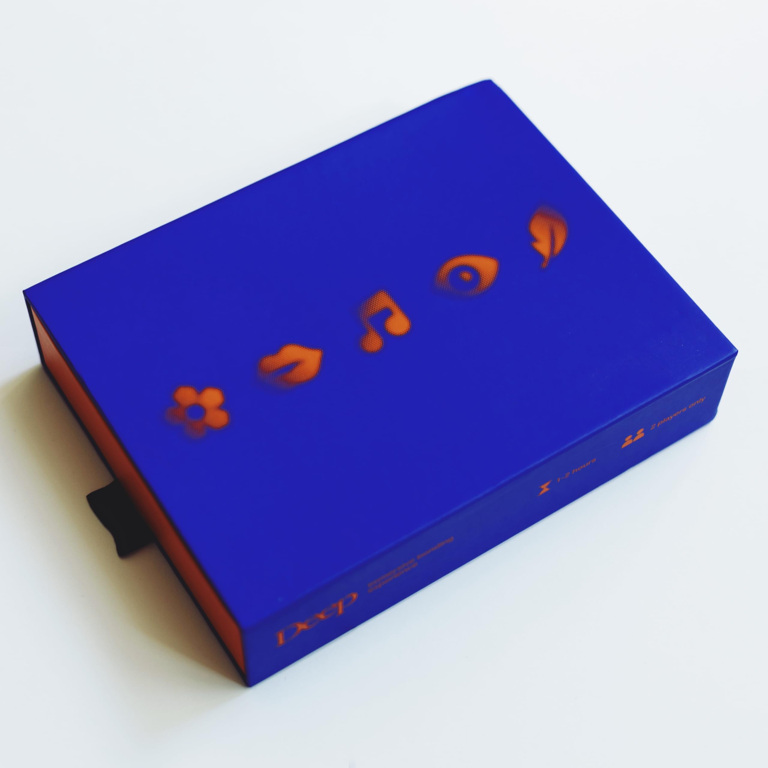 DEEP. An Immersive Board Game for Couples to Bond on a Deeper Level. Reconnect through meaningful conversations, shared experiences, and engaging all five senses (Blue and orange)